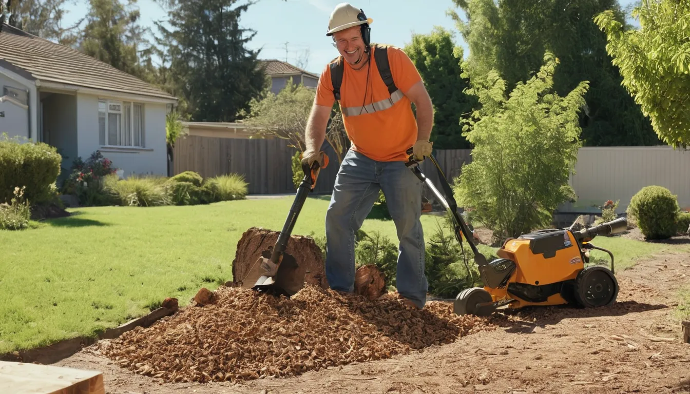 Provider reviewing a stump grinding job in a Cedar Fort backyard